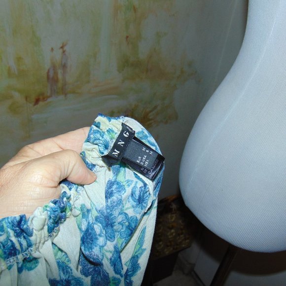 MNG by Mango Dress Womens Medium Tea Party Floral Lined Casual Mini Dress Blue - Picture 9 of 9